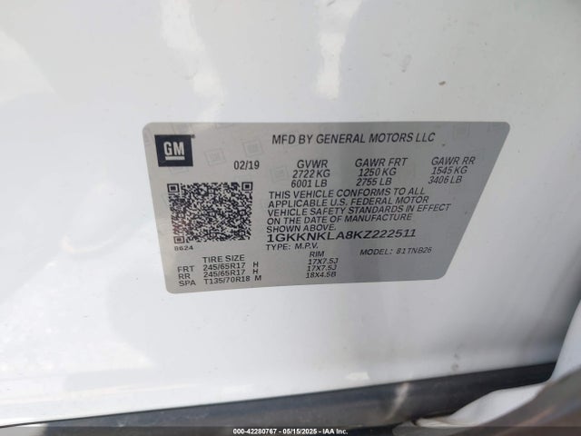 1GKKNKLA8KZ222511 GMC Acadia Sle-1