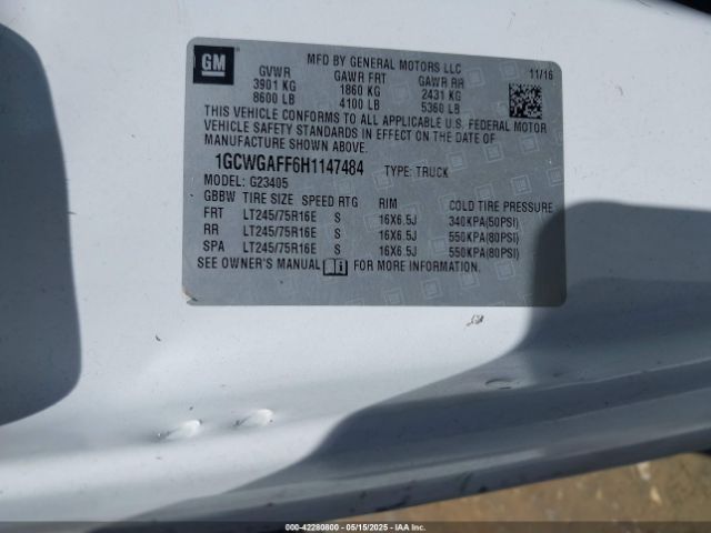1GCWGAFF6H1147484 Chevrolet Express 2500 Work Van