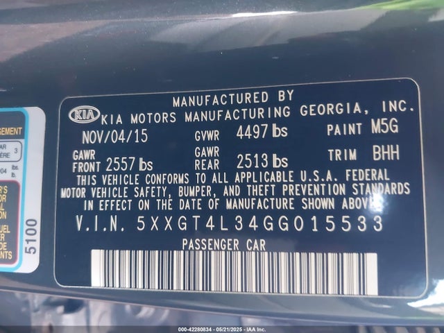 5XXGT4L34GG015533 KIA t-gdi theta ii