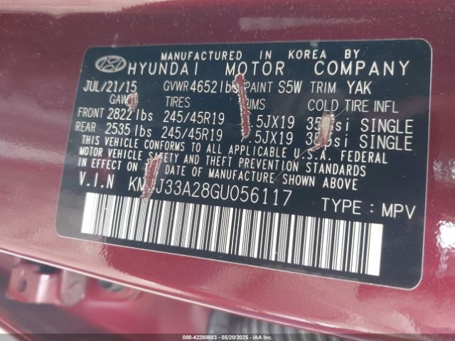 KM8J33A28GU056117 Hyundai Tucson Limited