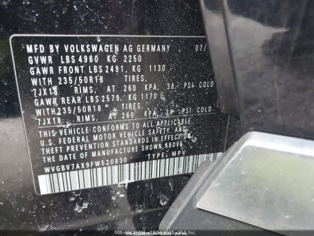 WVGBV7AX9FW520830 Volkswagen Tiguan Sel