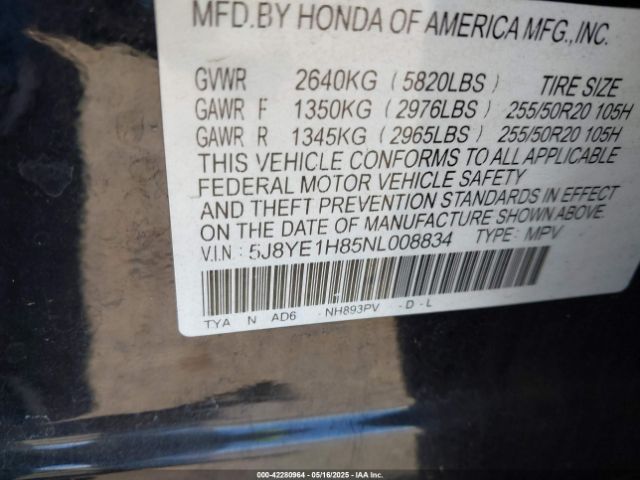 5J8YE1H85NL008834 Acura Mdx Advance Package