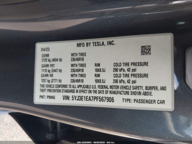 2023 TESLA MODEL 3 5YJ3E1EA7PF567906 Photo 8