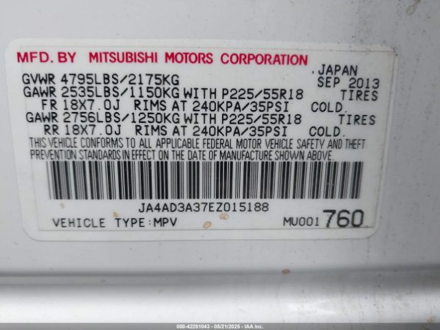 JA4AD3A37EZ015188 Mitsubishi Outlander Se