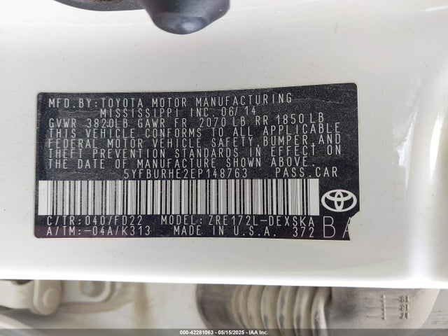 Toyota 2zr-fe 2014 5YFBURHE2EP148763 Image 9