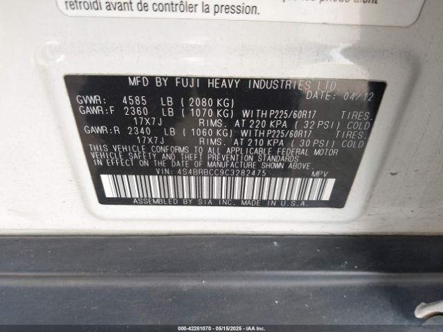 2012 SUBARU OUTBACK 4S4BRBCC9C3282475 Photo 8