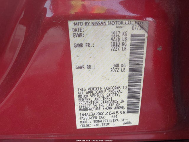 1N4AL3AP0GC264858 Nissan Altima 2.5 Sl