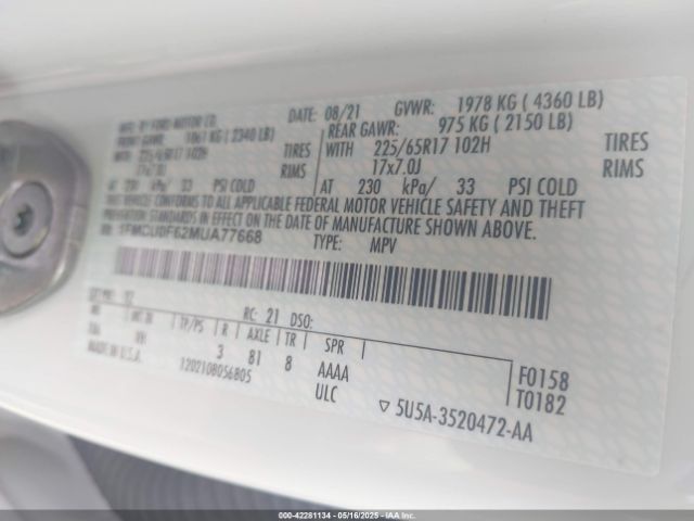 2021 FORD ESCAPE 1FMCU0F62MUA77668 Photo 8