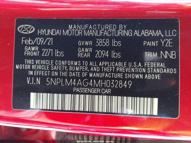 5NPLM4AG4MH032849 Hyundai mpi nu pe
