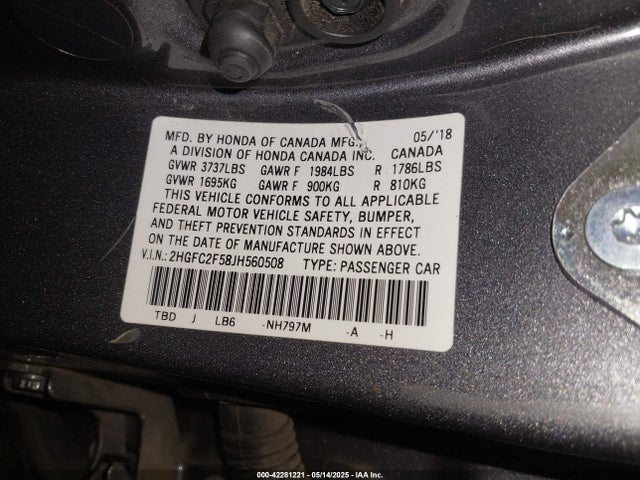 2HGFC2F58JH560508 Honda k20c2