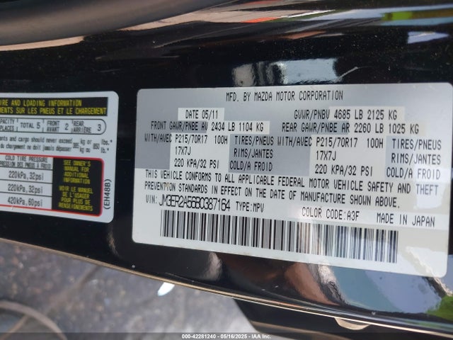 Aukcja sprzedaży 2011 Mazda Cx-7 I Sv, vin: JM3ER2A56B0387164, numer aukcji: 42281240