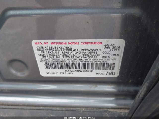 JA4AZ3A31GZ025252 Mitsubishi Outlander Es