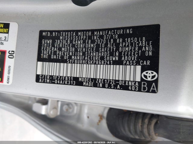 5YFBURHE6KP868241 Toyota COROLLA LE