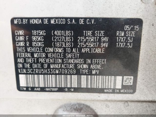 3CZRU5H33GM709269 Honda HR-V LX