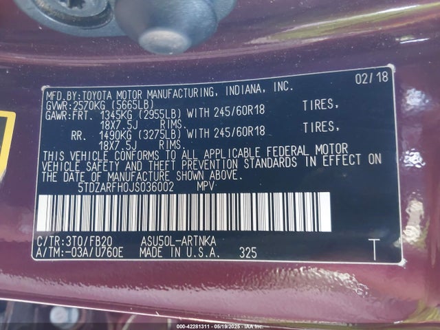 5TDZARFH0JS036002 Toyota 1ar-fe