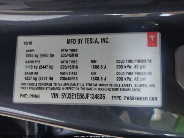 2018 TESLA MODEL 3 5YJ3E1EB6JF134836 Photo 8