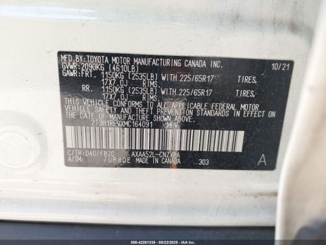 2T3H1RFVXMC164091 Toyota a25a-fks