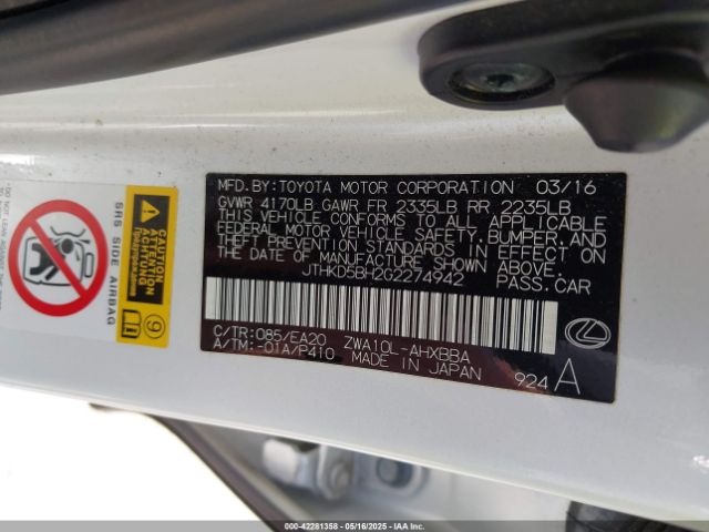 JTHKD5BH2G2274942 Lexus CT 200H