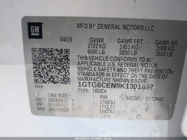 1GTG6CEN9K1301897 GMC CANYON SLE