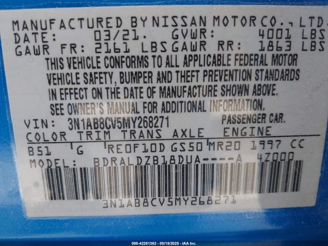 3N1AB8CV5MY268271 Nissan 2021