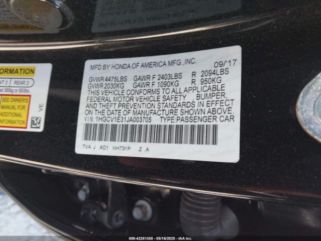 1HGCV1E31JA003705 Honda Accord Sport