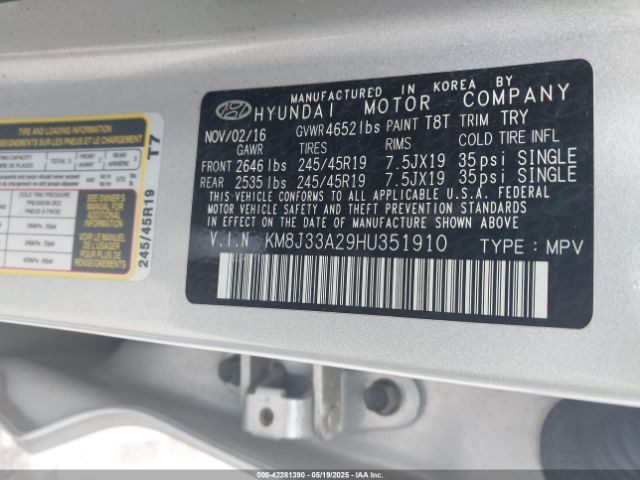KM8J33A29HU351910 Hyundai Tucson Limited
