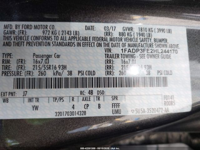 1FADP3FE2HL244170 Ford FOCUS SE