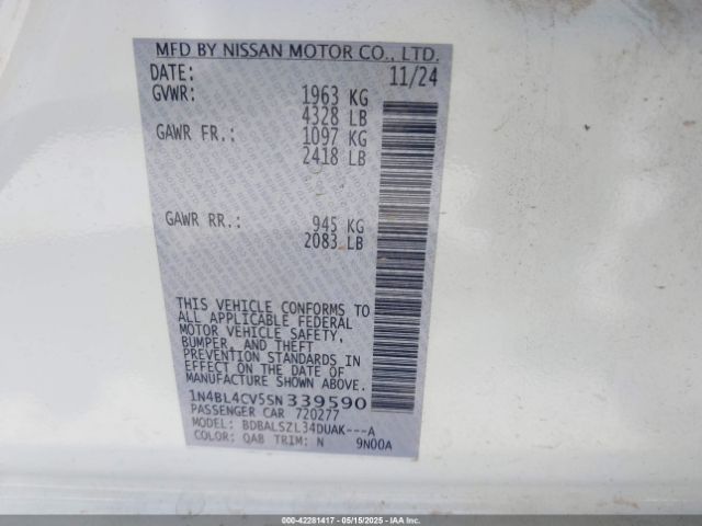 1N4BL4CV5SN339590 Nissan Altima Sr Fwd
