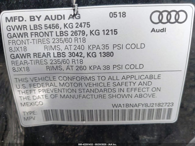 WA1BNAFY8J2182723 Audi 2018