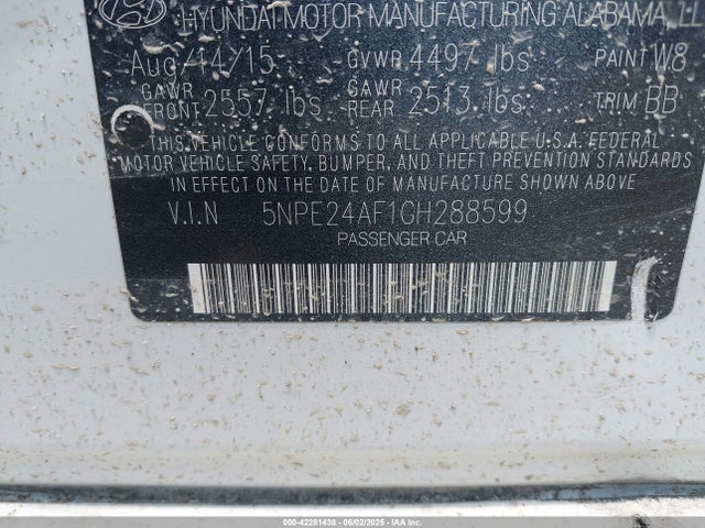 5NPE24AF1GH288599 Hyundai dohc gdi theta-ii