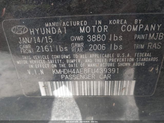 KMHDH4AE8FU439391 Hyundai ELANTRA SE
