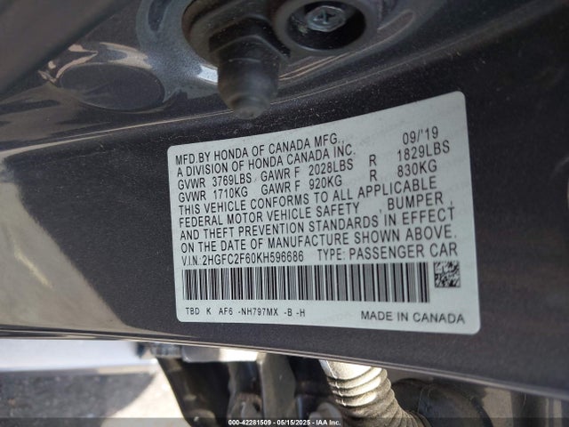 2HGFC2F60KH596686 Honda Civic Lx