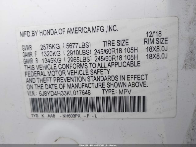 2019 ACURA MDX 5J8YD4H33KL017648 Photo 8