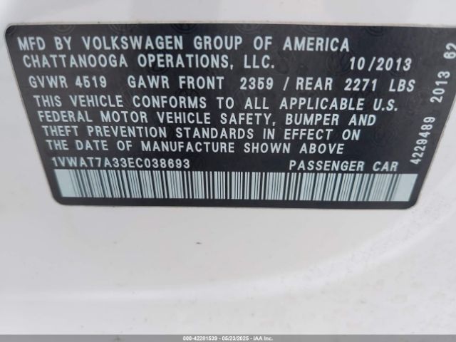 1VWAT7A33EC038693 Volkswagen Passat 1.8t Wolfsburg Edition