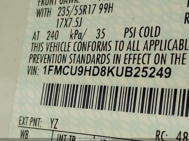 1FMCU9HD8KUB25249 Ford ESCAPE SEL