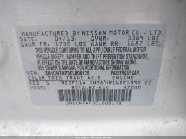 3N1CN7AP3EL808178 Nissan Versa 1.6 Sv