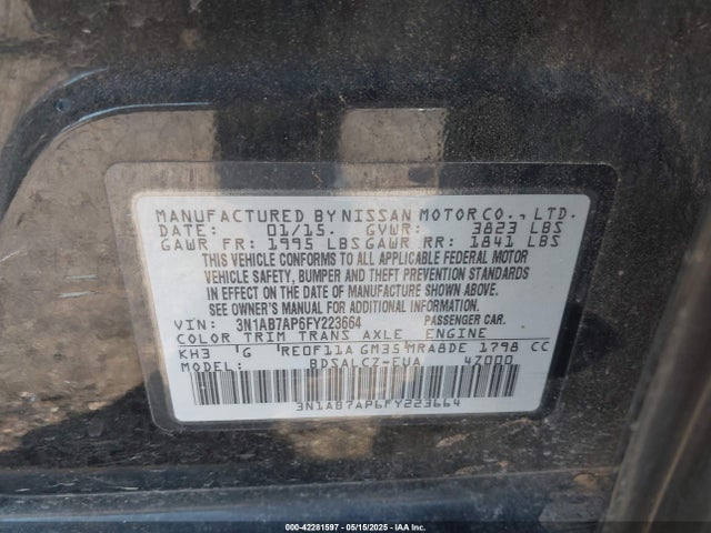 3N1AB7AP6FY223664 Nissan 2015