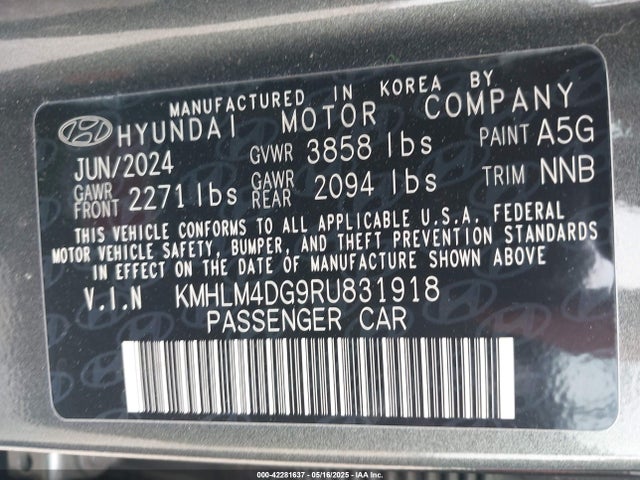KMHLM4DG9RU831918 Hyundai mpi nu pe