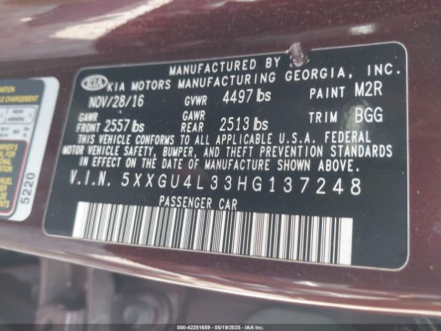 5XXGU4L33HG137248 KIA OPTIMA EX