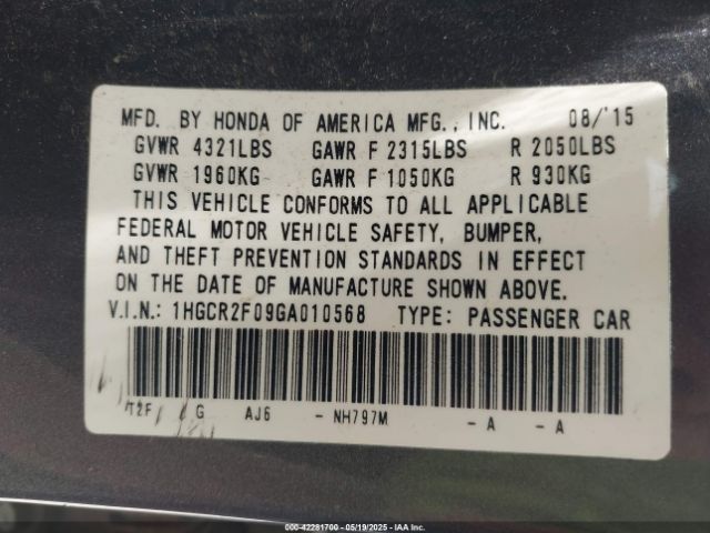 1HGCR2F09GA010568 Honda ACCORD EX