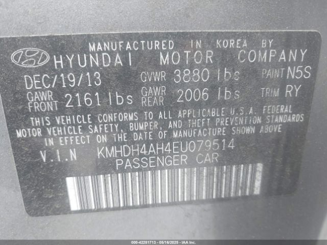 KMHDH4AH4EU079514 Hyundai Elantra Sport