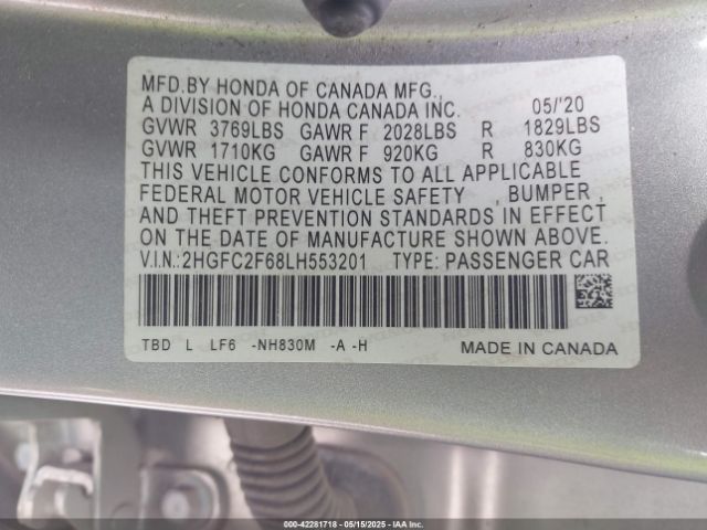 2HGFC2F68LH553201 Honda k20c2