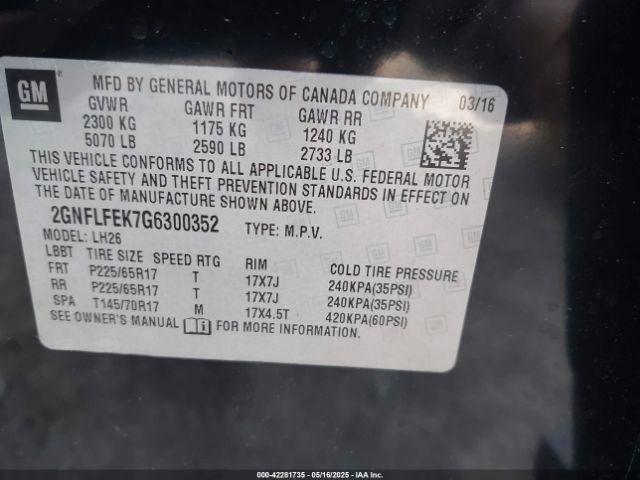 2GNFLFEK7G6300352 Chevrolet EQUINOX LT