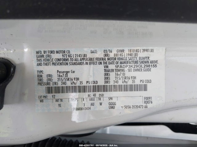 Ford 2016 2016 1FADP3K29GL298155 Image 9