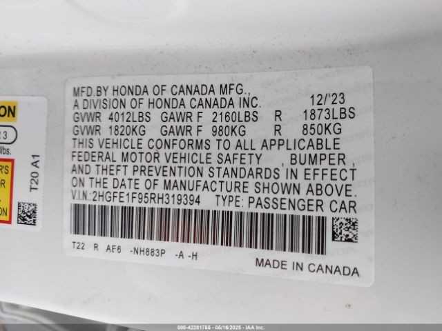 2024 HONDA CIVIC 2HGFE1F95RH319394 Photo 8