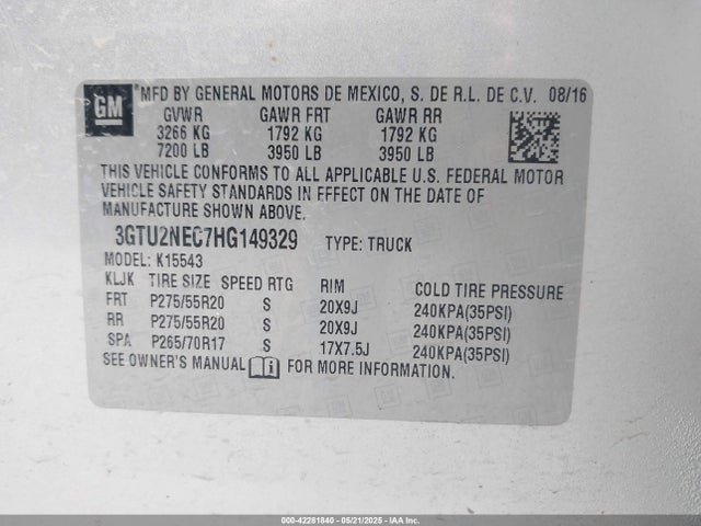 3GTU2NEC7HG149329 GMC l83 -spark ignited direct injection, variable valve timing, afm, e85 max, alum
