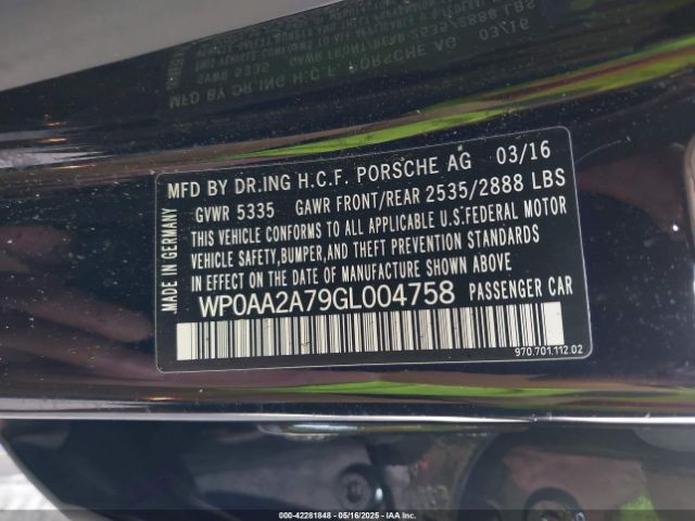 WP0AA2A79GL004758 Porsche PANAMERA 4