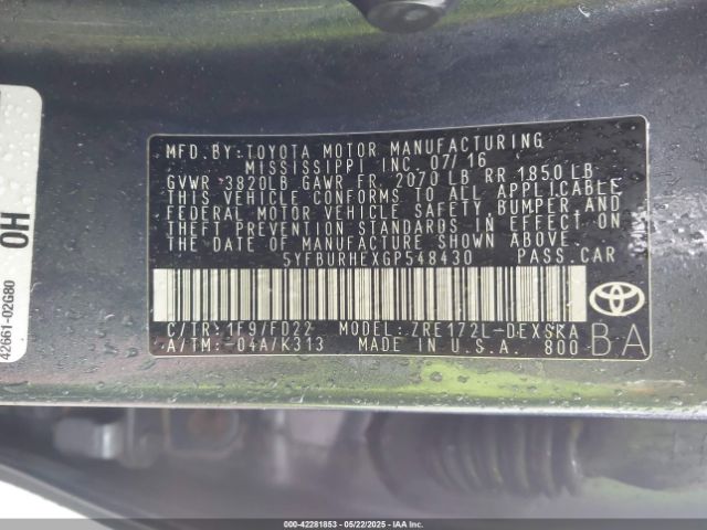 5YFBURHEXGP548430 Toyota Corolla S Plus
