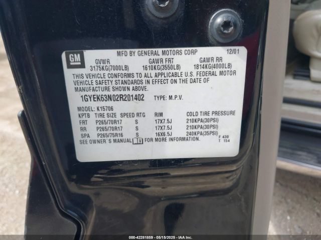 2002 CADILLAC ESCALADE 1GYEK63N02R201402 Photo 8