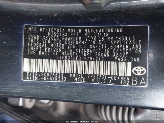 5YFBURHE3JP794243 Toyota 2zr-fe